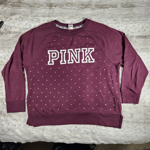 Victoria's Secret PINK Cute Purple Bling Embellished Sweatshirt Size L - Picture 4 of 8